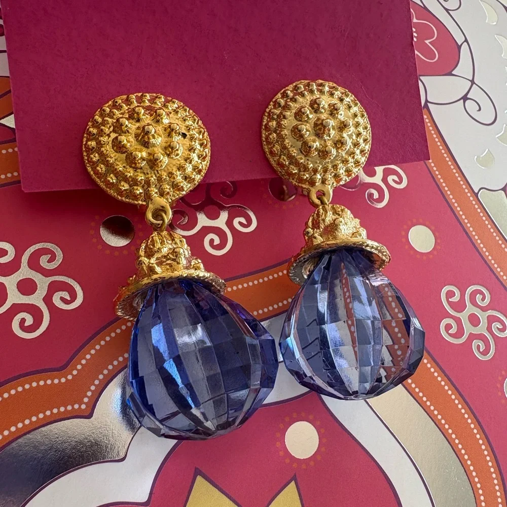 Vintage Blue Faceted Clip-On Earrings